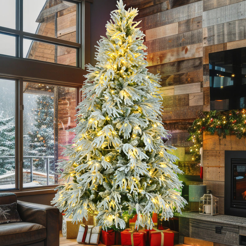 Arbre enneigé 7,5 pi avec 350, 8 modes, 1389 pointes de branches pour des branches de Noël joyeuses fêtes, créez une atmosphère joyeuse