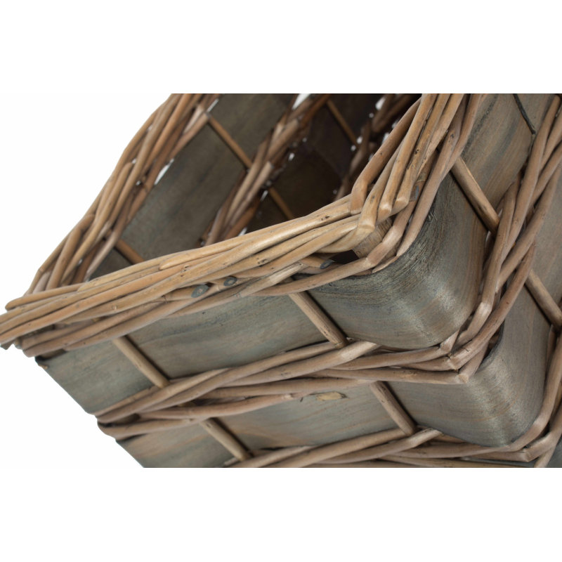 Wicker Scandi Style Storage Basket, Grey Wash, 17cm H x 33cm W x 21cm D