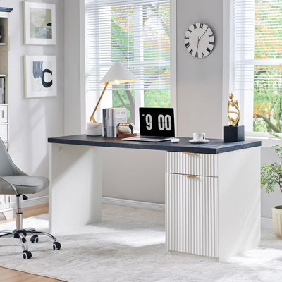 Bureau de direction moderne avec prise de courant, bureau à domicile en bois avec tiroir et armoire de rangement