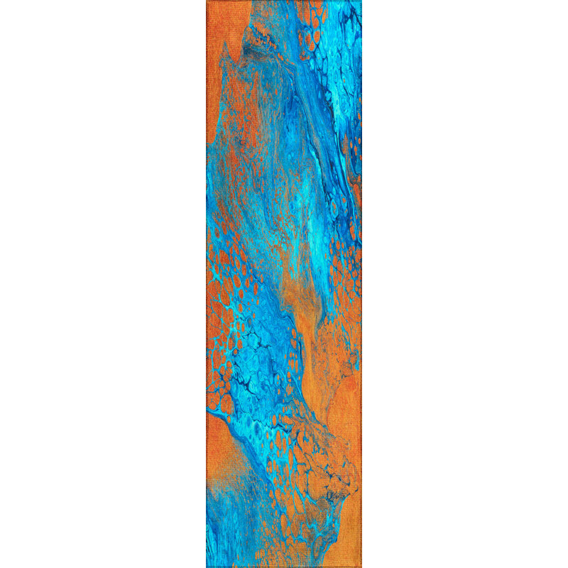 Chenille Washable Abstract Indoor / Outdoor Rug, Runner 2'3" x 7'6"