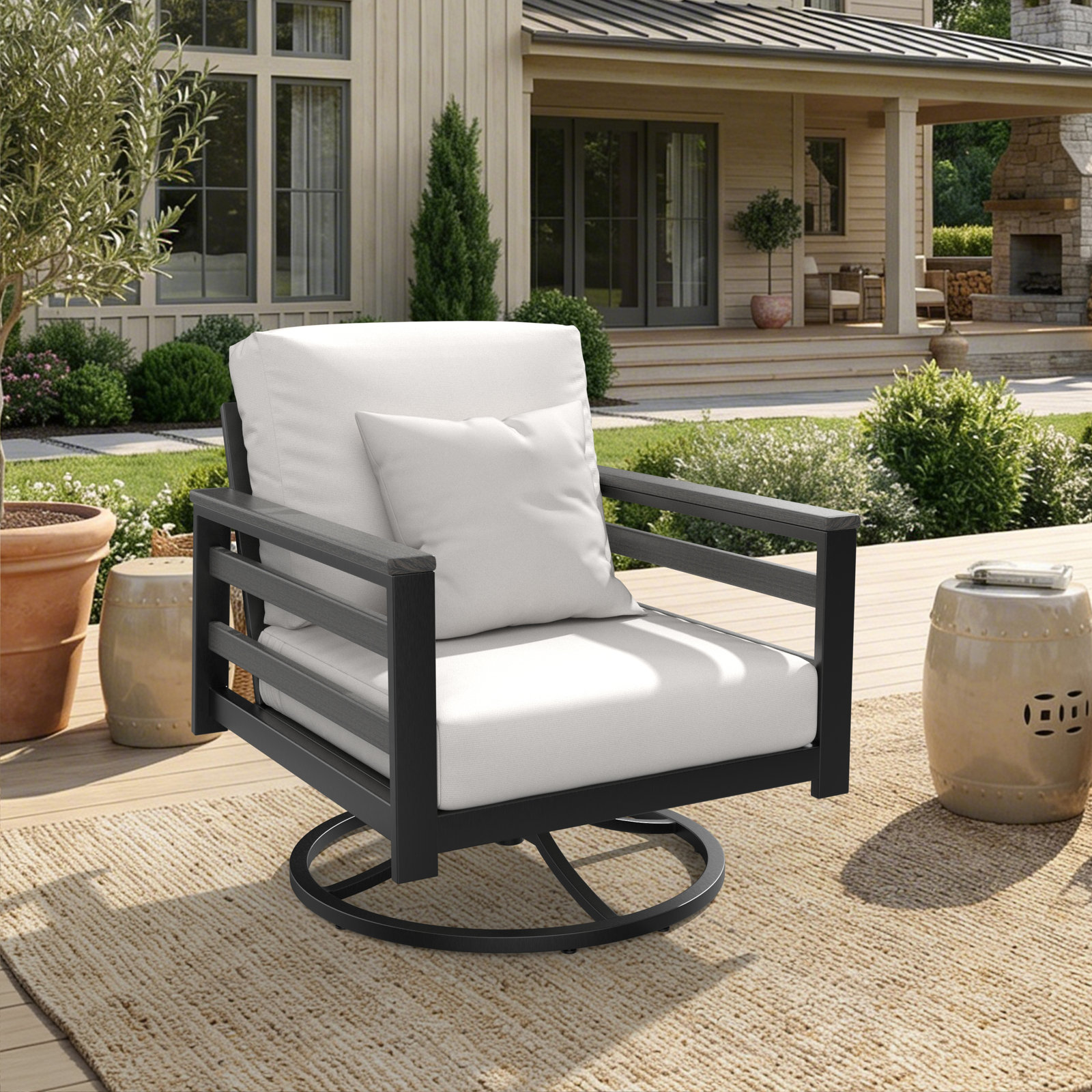 Townsend Sunbrella® Metal Swivel Patio Rocking Chair, Sunbrella Canvas Natural, Gray