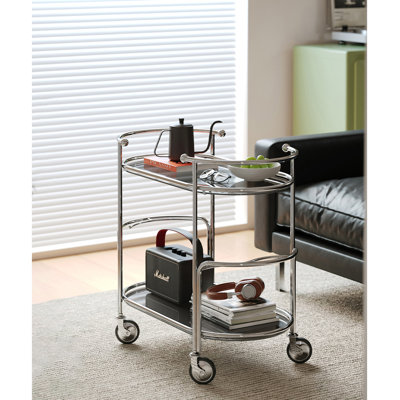 Sturdy Two Tier Rolling Utility Cart With Oval Glass Shelves