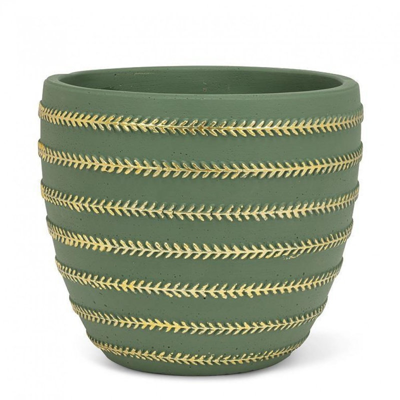 Jardinière moyenne avec guirlande dorée, Vert/doré, 6" H x 7'' W x 7'' D