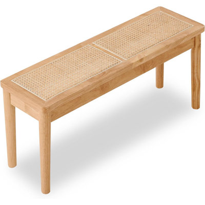With Hand Woven Rattan Seat,Solid Wood Bench For Entryway,Living Room,Kitchen And Bedroom