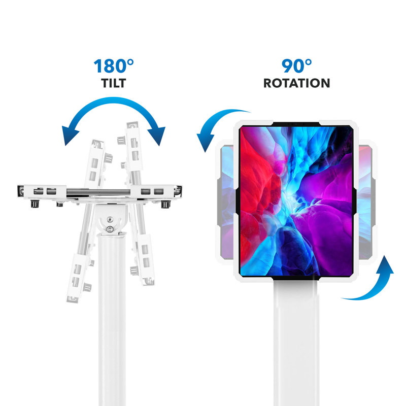 White Adjustable Universal Tablet Floor Stand with Lockable Mount