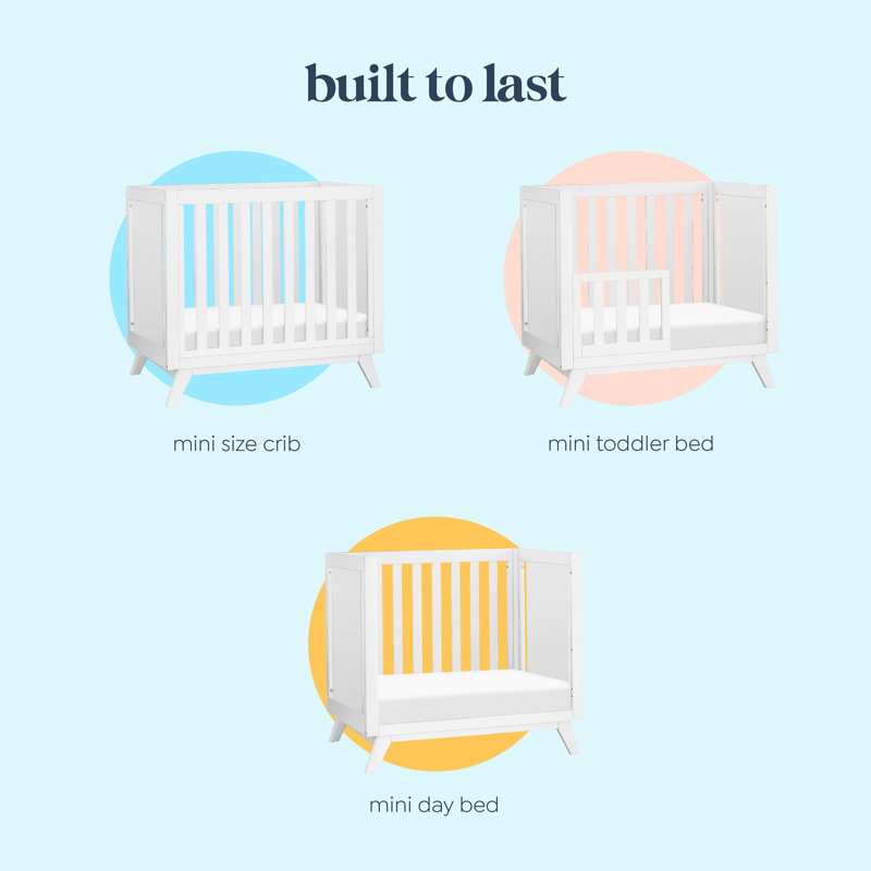 White Wooden 3-in-1 Convertible Mini Crib with Mattress