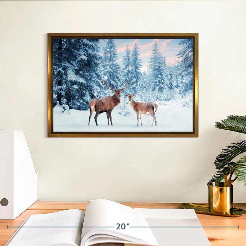 Cerf Winter Wonderland, Cadre flottant doré, 13 po x 9 po