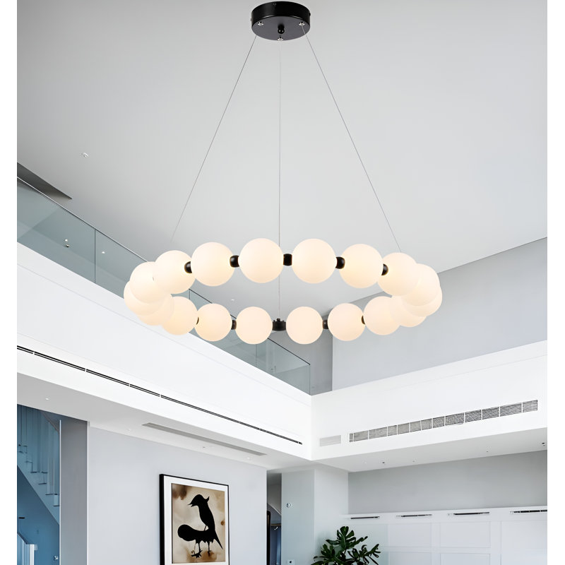 Lustre intégré circulaire en acrylique Harbehar de 29 po de large Harmehar, Beige, H 3,93 po x l 29,52 po x P 29,52 po