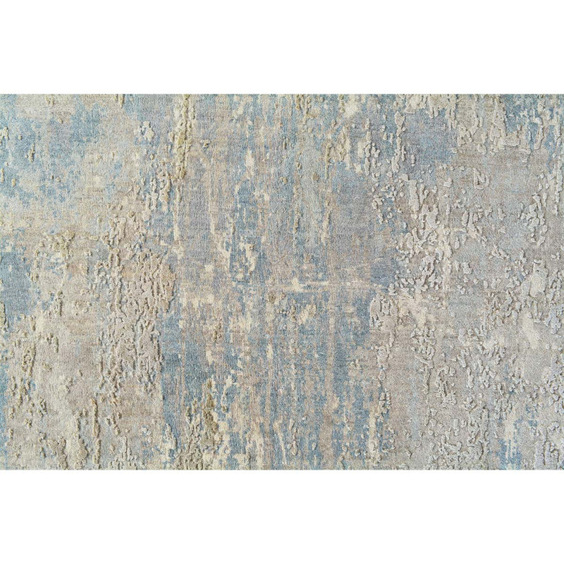 Hand Knotted Area Rug in Light Gray/Light Blue, Rectangle 4' x 6'