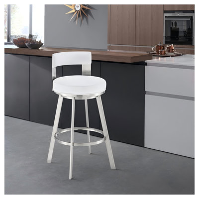 Tabouret de comptoir pivotant de 26 po en acier inoxydable brossé avec siège en similicuir blanc Nylun