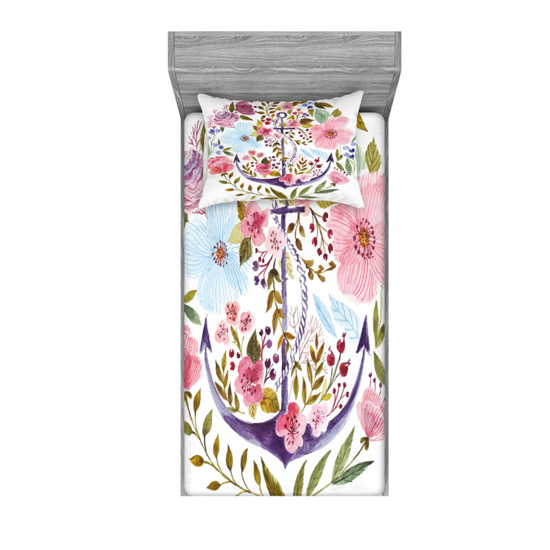 Microfiber Floral Sheet Set, Twin Sheet Set with Fitted Sheet