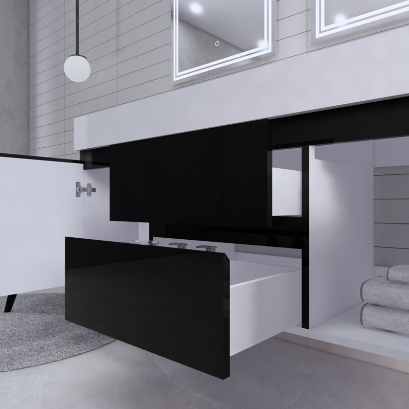 Babajide Bathroom Vanity with Acrylic Top, Glossy Black