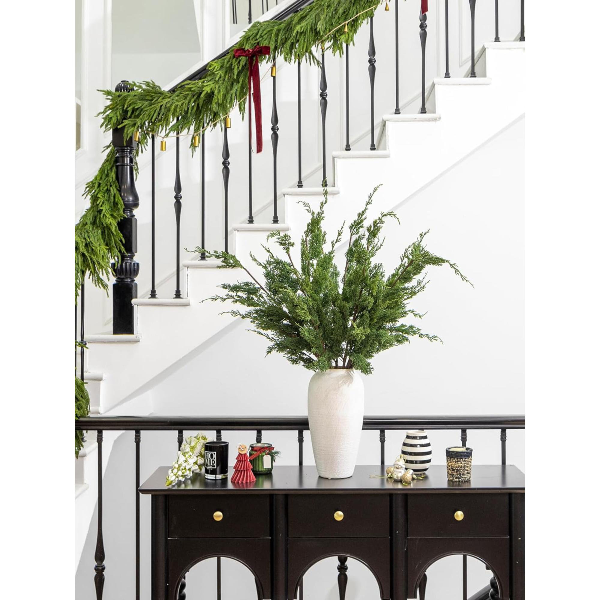 6PCS Christmas Pine Stems, 38” Real Touch Cypress Norfolk Pine Branches For DIY Garland Wreath Christmas Xmas Indoor Outdoor Holiday Decor Decorations