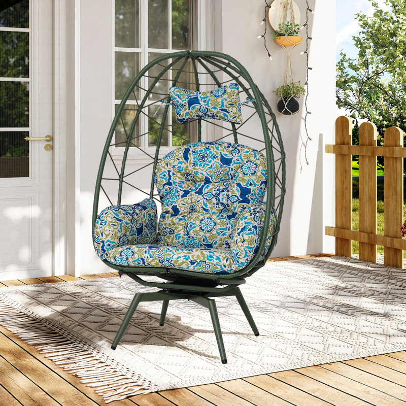 Chaises longues pivotantes de patio, chaise d'œuf en rotin en acier pour la maison