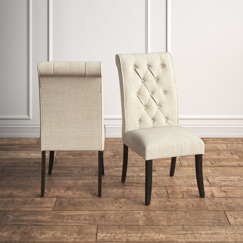 Chaise capitonnée Ausencio, Beige, Noir antique