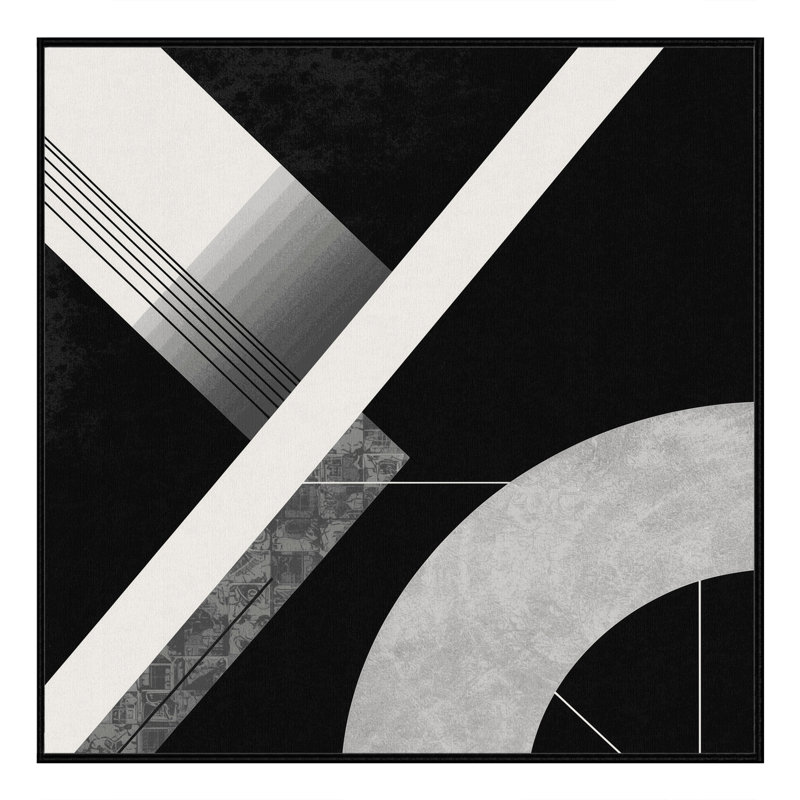 Soft Plush Ebbert Modern & Contemporary Geometric Area Rug in Black – Black Binding, 8' Square
