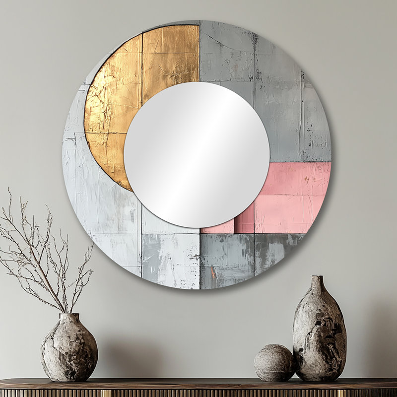 Géométrique doré rose et gris Pure Form X - miroir moderne pour décoration murale - imprimé sur métal, 29 po x 29 po
