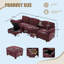 Canapé en velours côtelé L-Type avec design segmenté 4 places, porte-gobelet, port USB, boîte de rangement, console mobile et repose-pieds-446321013