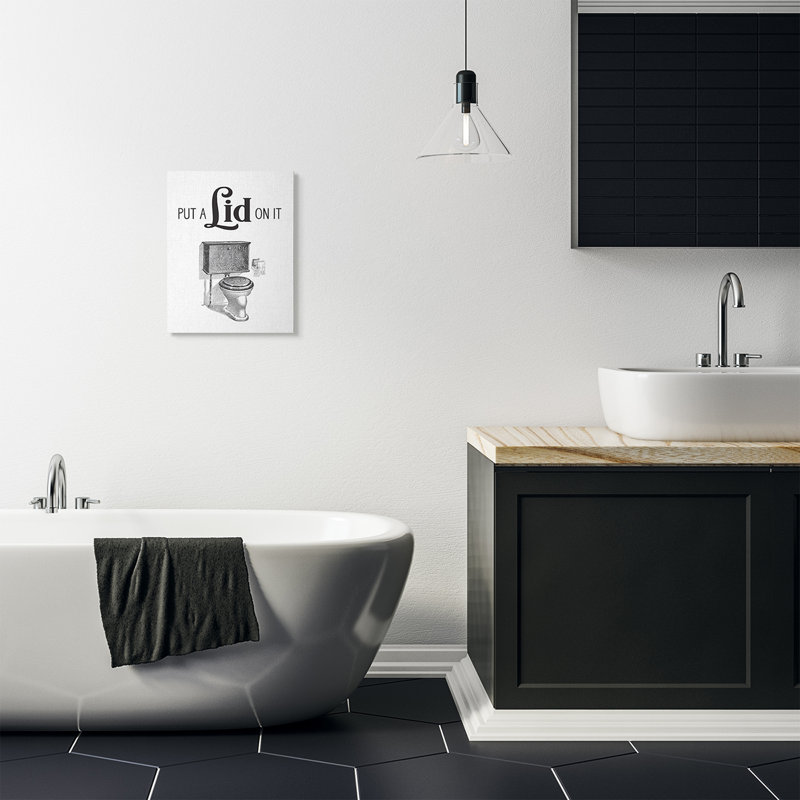 «Put A Lid On It Bathroom Bathroom Word Design», art textuel, Toile tendue, H 20 po x l 16 po