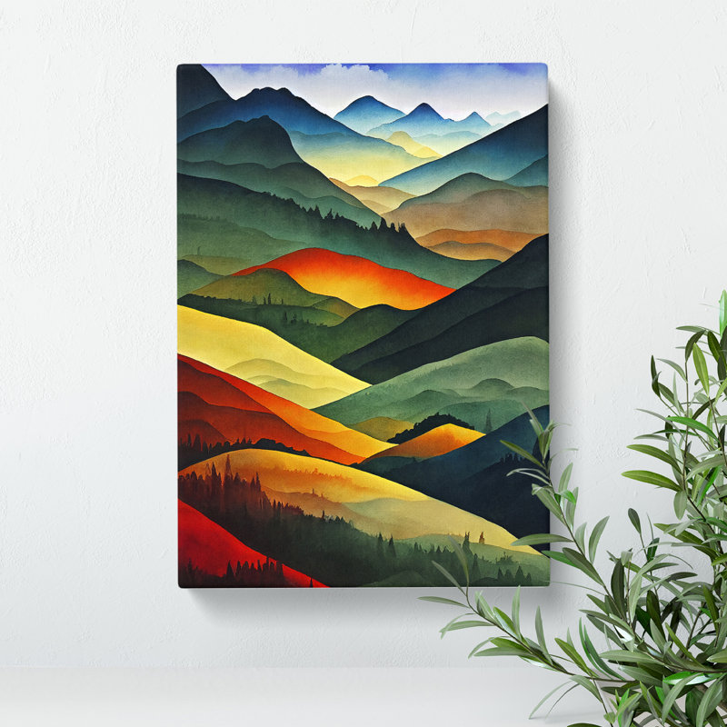 Mountain Landscape In Watercolour No.4 - Wrapped Canvas, 50cm H x 35cm W x 3cm D