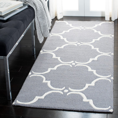 Jotvingis Geometric Handmade Tufted Wool Grey/Ivory Area Rug