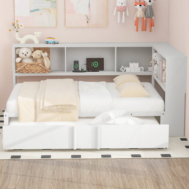 Lit de jour en métal avec couchette, armoires de rangement et ports USB