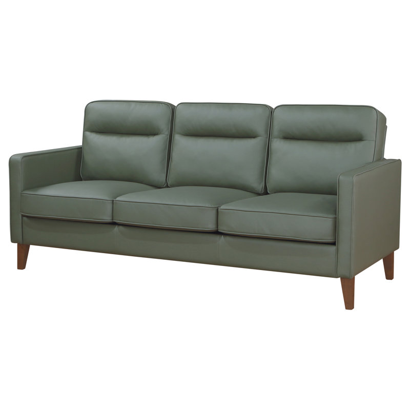 Green Faux Leather Tufted Track Arm Sofa with Wood Legs