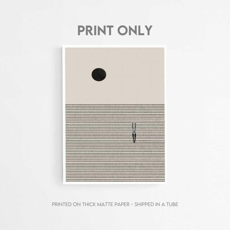 «Minimalist Sun & Lines», reproduction d'art abstrait contemporain, H 24 po x l 18 po, Impression encadrée avec passe-partout