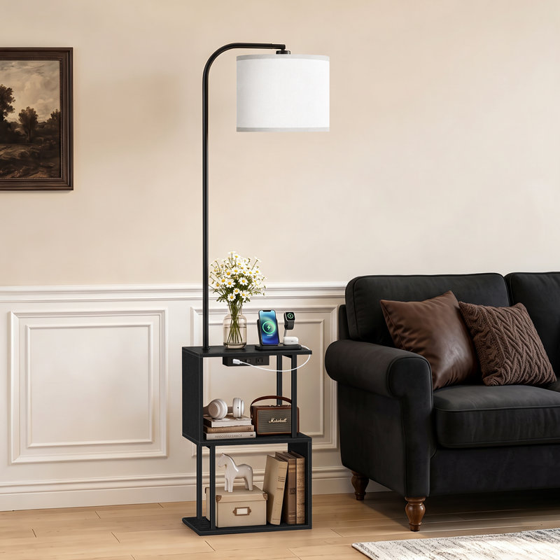 Lampe de table avec plateau en bois 64,17 po et télécommande, Noir