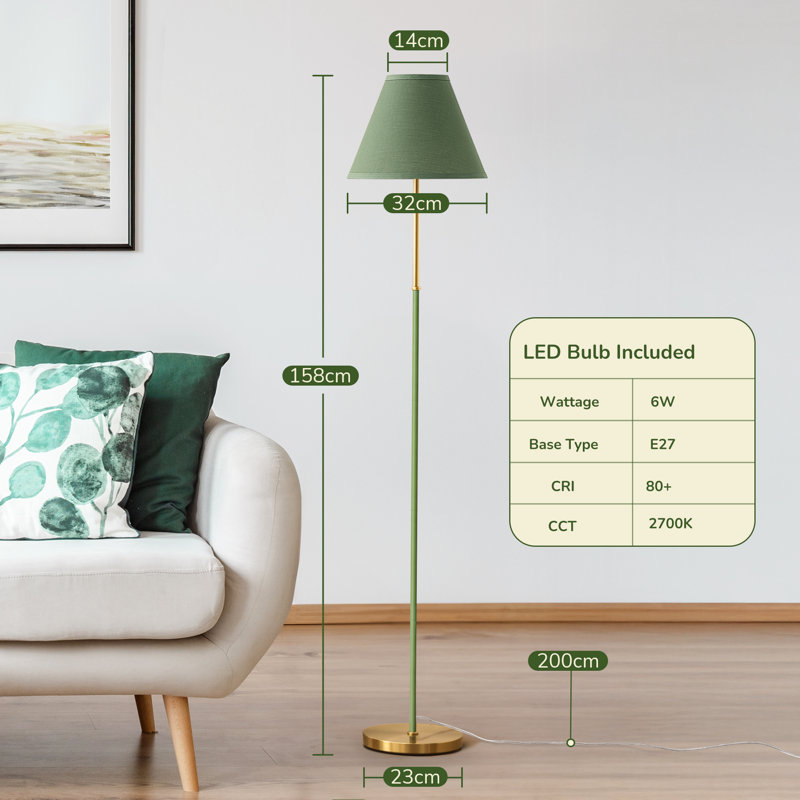 158cm Traditional Floor Lamp with Linen Lampshade (Bulb Included), Green