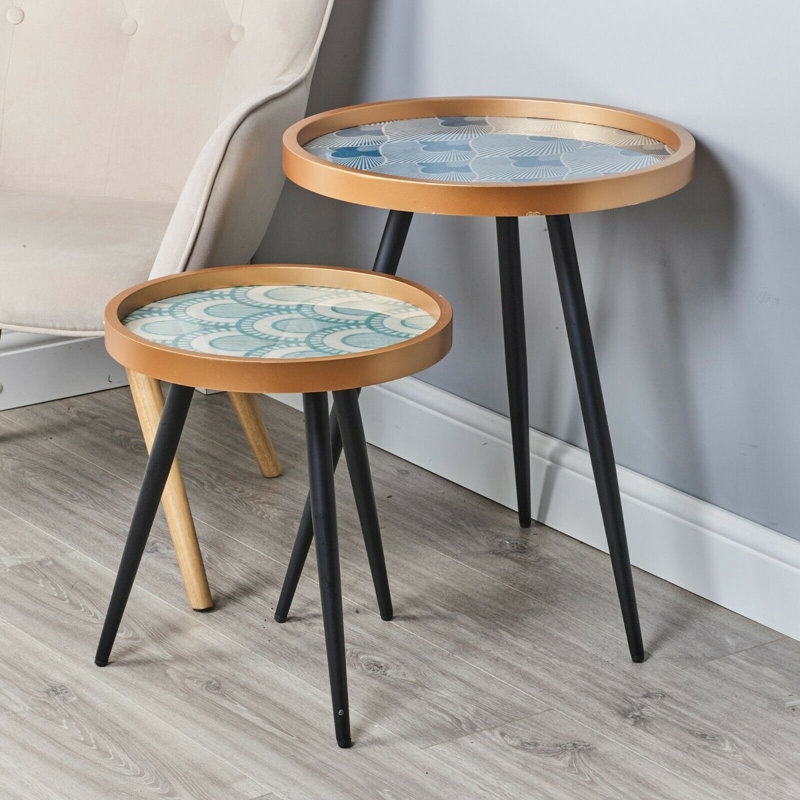 Chadbourne Tray Top Nesting Tables, Blue/White