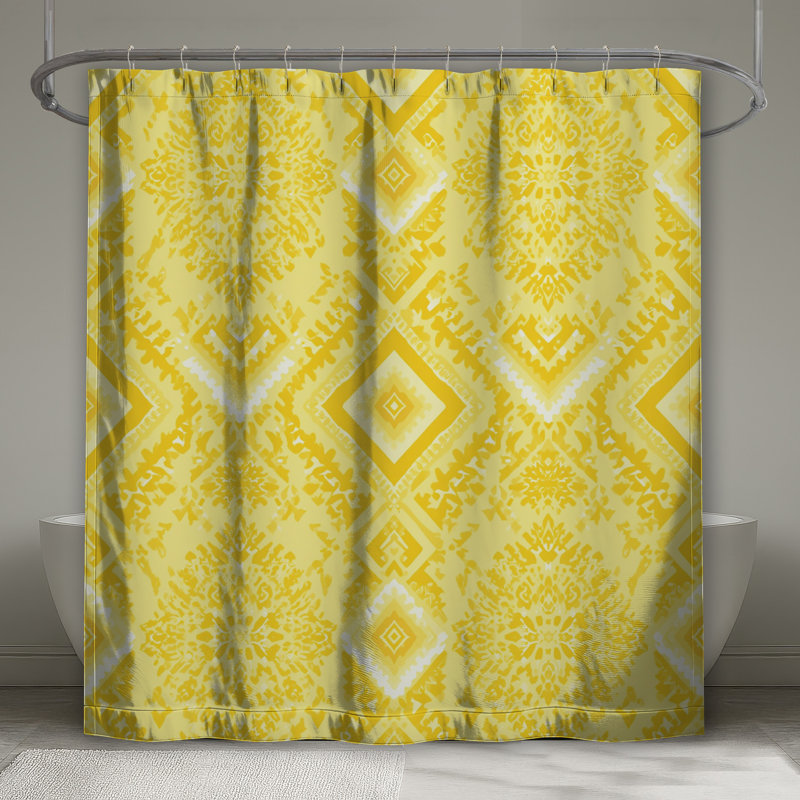 Rideau de douche jaune à motif orné très long, L 70 po x H 72 po