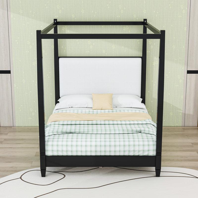 Canopy Bed with Upholstered Headboard, Noir, Queen