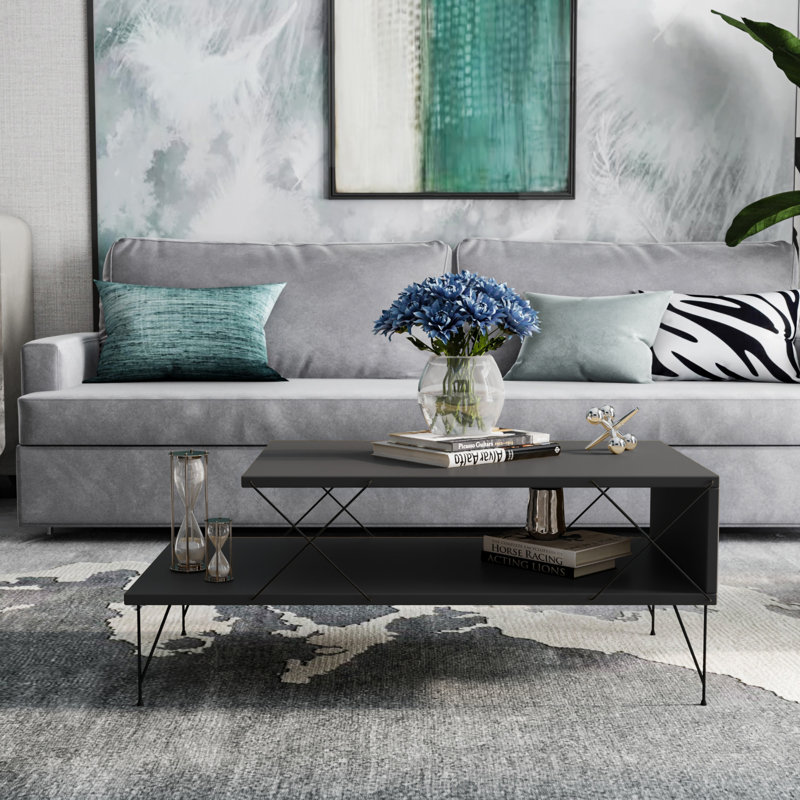 Modern Coffee Table with Metal Legs, Anthracite Color, 39.4 x 15.7 x 19.7 inches | 100% Melamine Coated Particle Board, Thickness: 0.7 inches | Sleek Industrial Design, Perfect for Living Room & Modern Spaces
