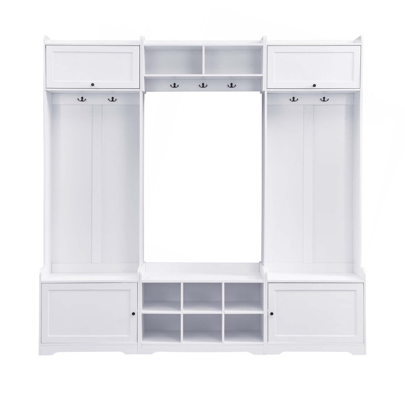 79.1''Wide Modern Hall Tree With Shoe Storage,4-In-1 Entryway Bench With 8 Cubbies,7 Coat Hooks & Adjustable Shelf For Hallway