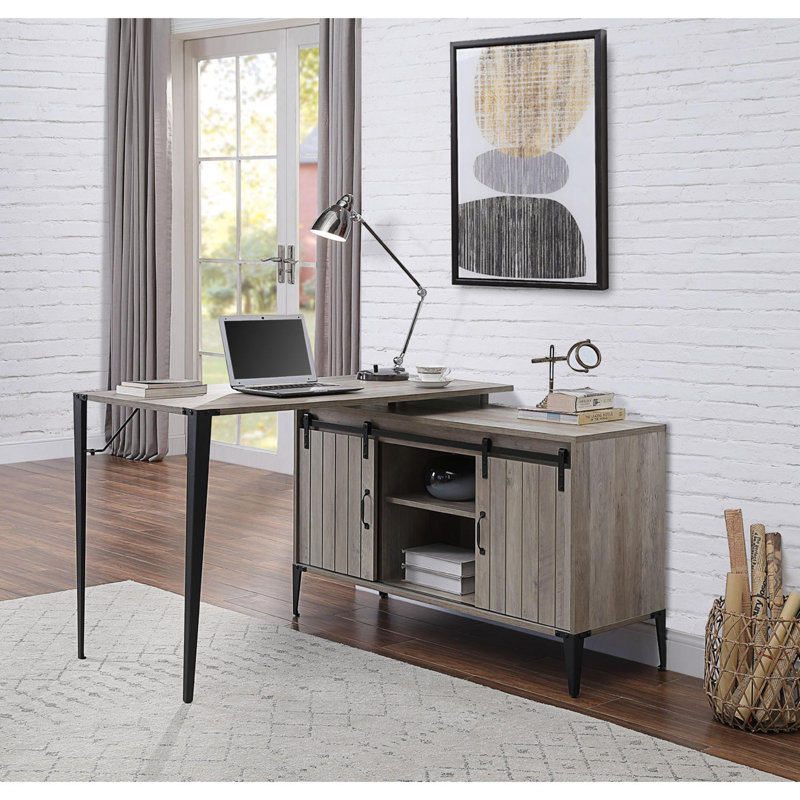 Bureau d'écriture en L avec armoire latérale, Noir/gris