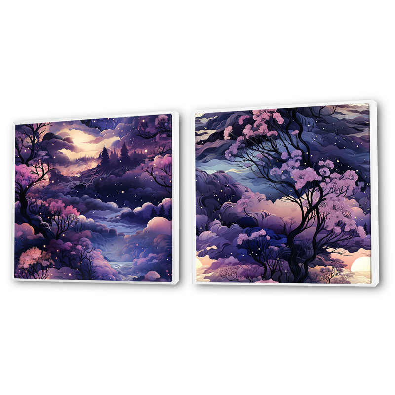 Espey - ensemble de 2 collages carrés forêt, H 16 po x l 33 po, Cadre flottant blanc