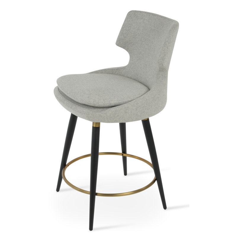 Patara Ana Counter & Bar Stool, Bar Stool (31” Seat Height), Black/Gold, Silver Wool