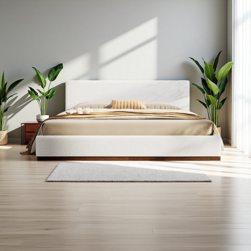 Latitude Run® Elegant Fabric Upholstered Bed With Nice Wood Grain ...