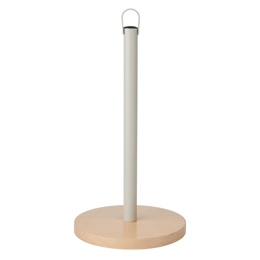 KitchenCraft Idilica Stainless Steel Kitchen Roll Holder with Beechwood Base