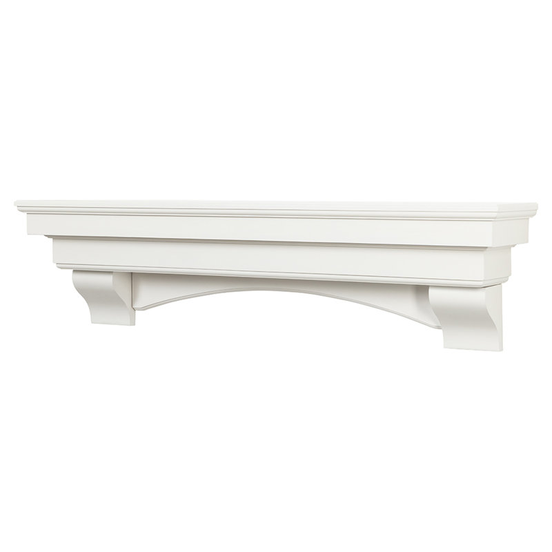 Rustic Floating Wood Fireplace Mantel Shelf with Arched Corbels - Pine Wood, 48" Length, White