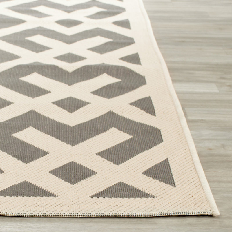 Arneshia Handwoven Flatweave Gray/Bone Indoor/Outdoor Area Rug, Rectangle 6'7" x 9'6"