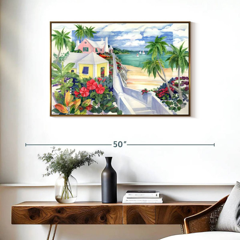 Island Cliff, Cadre flottant doré, 37 po x 25 po