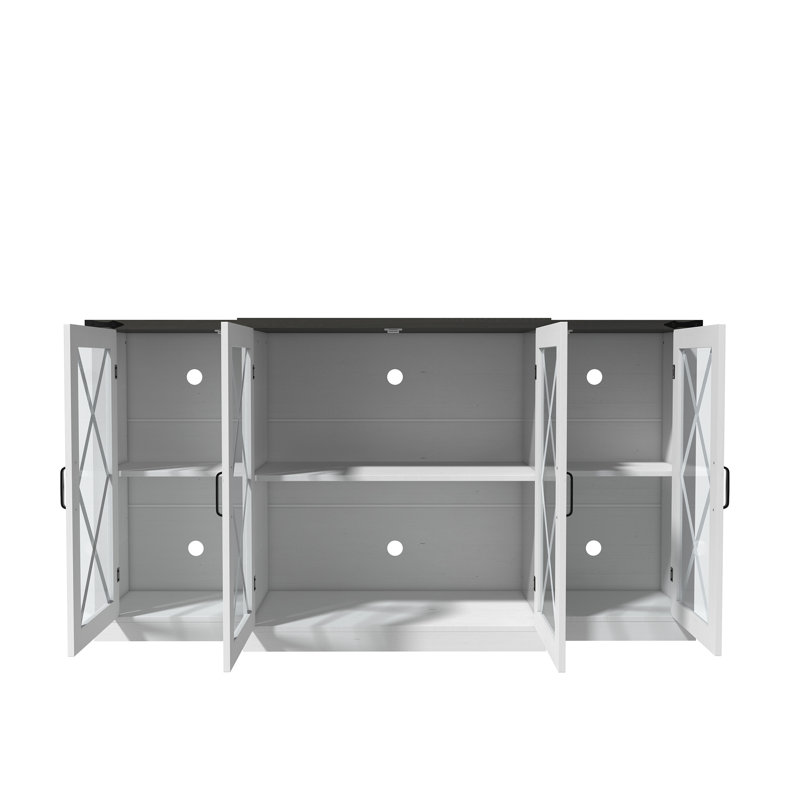 63" Farmhouse TV Stand with Sliding Barn Door and Adjustable Shelves