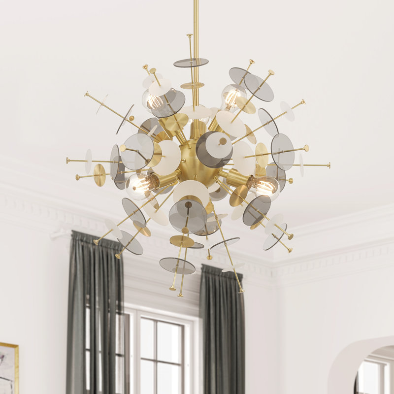Lustre sphérique spoutnik 6 lumières Nichalaus, H 32 po x l 24 po x P 24 po, Laiton satiné