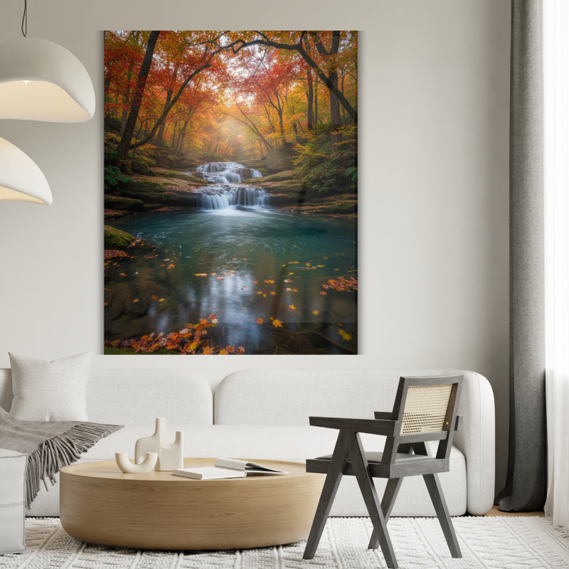 Tableau mural en verre trempé Cascade d'automne, H 16 po x l 12 po
