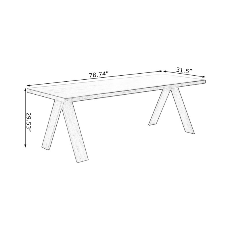 Bureau rectangulaire en bois massif noyer clair, H 29,53 po x l 78,74 po x P 31,5 po
