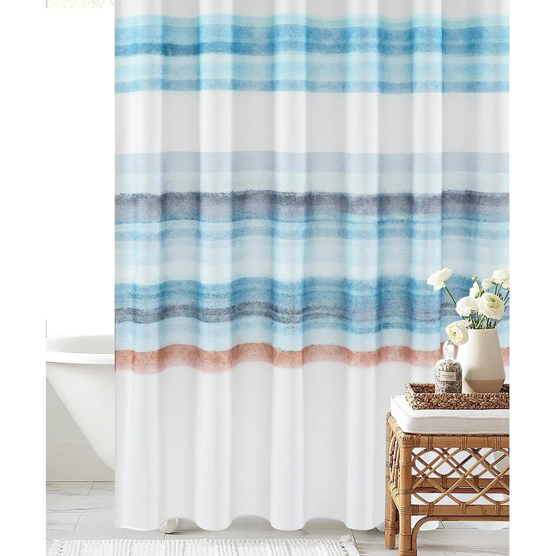 Blue and Orange Ombre Striped Fabric Shower Curtain 72x72