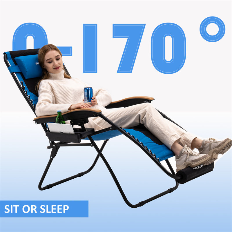 Chaise rembourrée inclinable zéro gravité avec coussin, Bleu