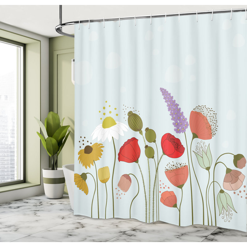 Dakota Fields Flower Shower Curtain Daisy and Peony Pattern Multicolor, 70"H x 69"W